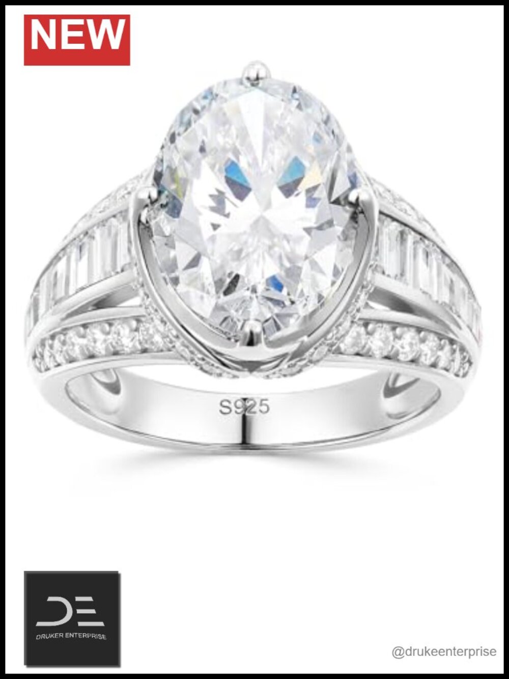 Chunky Signet Ring 14K Gold Plated Sterling Silver Moissanite Inlaid 10 Carat